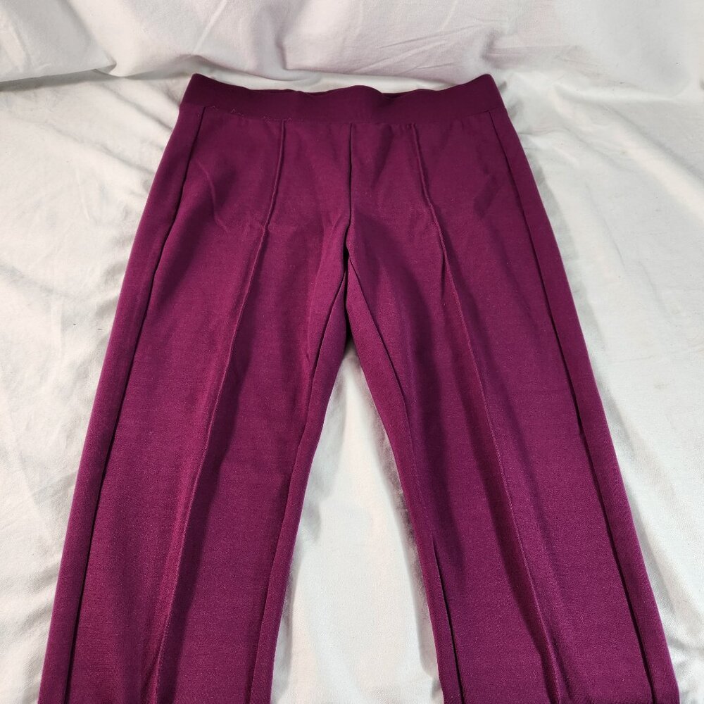 Simply Styled Petite Leggings Size MP Stretch Comfort Pleated Firm Elastic Plum